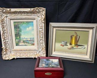 OM285Vintage Framed Impressionist Landscape Still Life Oil Paintings Thomas Kinkade Box