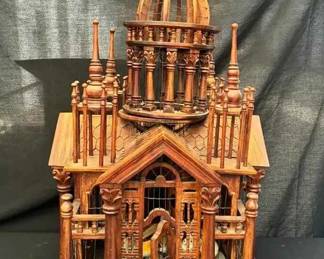 OM194VVintage Ornate Dark Wood Birdcage