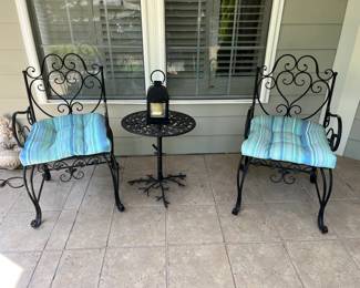 Two Metal Chairs and Table