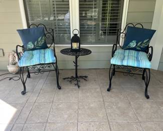 Two Metal Chairs and Table