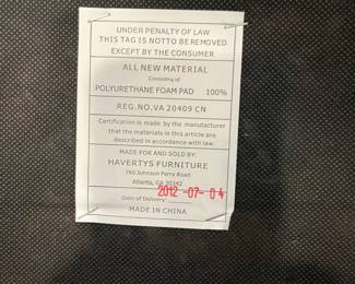 Havertys Label on Chairs