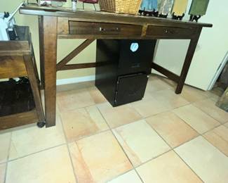 DARK RUSTIC DESK & 2 DR FILE CABINET