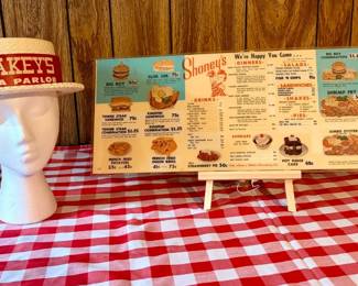 Vintage Shoneys Restaurant Menu Board Shakeys Pizza Parlor Straw Hat Display