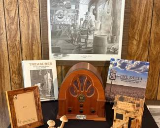 Southern Americana Mississippi Collectibles Lot Thomas Radio, Signed Art, Regional Books Folk