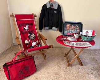 Georgia Bulldogs UGA Game Day Vintage Memorabilia Lot Chair, Table, Jacket, 1980 Champs Tray M