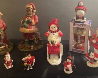 Christmas Figurine Collection with Santas, Snowmen Georgia Bulldogs