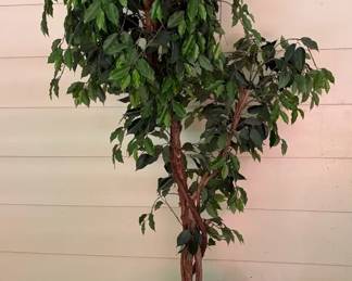 Tall Artificial Ficus Tree with Braided Trunks Woven Basket Planter
