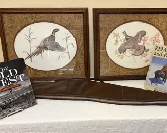 Sportsmans Western Dcor Lot Pair of Gene Murray Game Bird Prints, Gun Case Old West Books