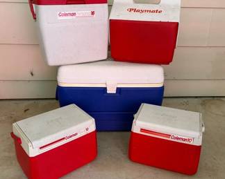 Vintage Coleman Igloo Cooler Collection Playmate, FlipLid, Personal Ultra Cold 5 Pc.