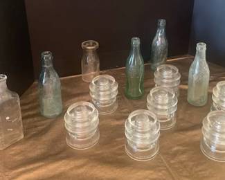 Vintage Glass Insulators Antique Bottles Hemingray Embossed Glass Collection