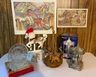 Carousel Collector Lot Mary Hulgam Signed Prints, Ron Lee Horse, Wallace Silverplate More