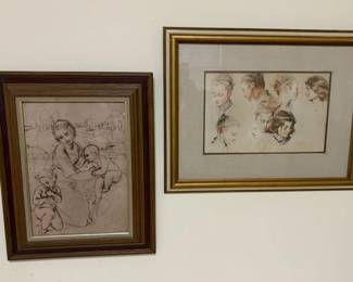 Pair of Framed Old Master Art Reproductions Raphael Watteau Vintage Wall Dcor