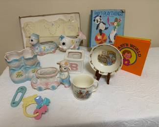 Vintage Baby Nursery Lot Royal Doulton Bunnykins, Napcoware Japan, Baby Books Keepsakes