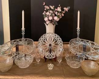 Cut Glass CrystalStyle Serving Collection with Candlesticks, Bowls Vase
