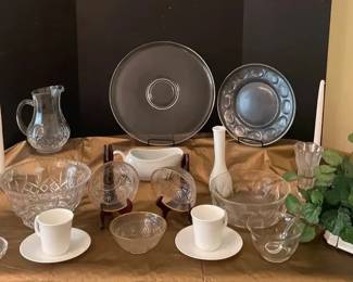 Vintage Glassware Tabletop Dcor Lot Bowls, Pitchers, Candleholders Serving Pieces