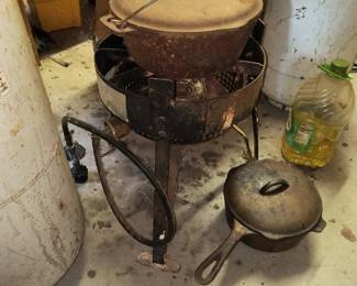 Propane fish fryer and cast iron pots