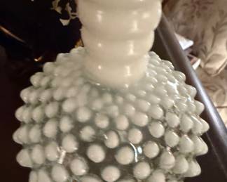 Vintage Hobnail Moonstone Opalescent White Clear Glass Bud Vase Fenton