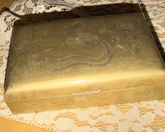 ANTIQUE CHINESE BRASS BOX W/PHOENIX DESIGN (HINGED)