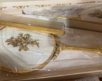 Gold Plated Vintage Vanity Set Mirror Tray, Matson