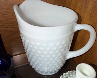 Vintage Anchor Hocking White Hobnail Milk Glass Pitcher 8"