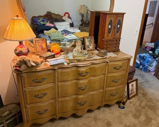 vintage French Provincial triple dresser manufactured by the Morganton Furniture Company (circa 1950s–1960s).