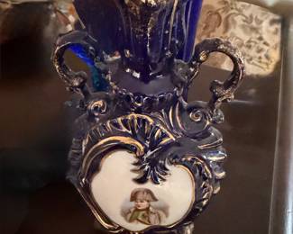 ANTIQUE VICTORIA CARLSBAD AUSTRIA COBALT BLUE PORTRAIT VASE