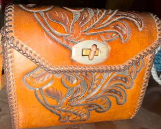 Vintage Gaitan Mexican Bag Hand Tooled Leather Convertible Shoulder Handbag Purse Bag