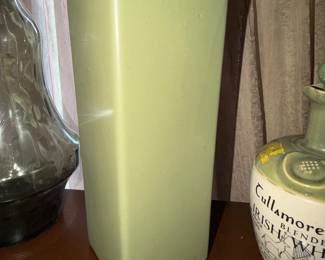 Green tall square vase / 9.5" vintage Floraline 446 mid century modern, McCoy