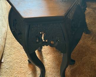 Antique Chinese Hexagonal Black Wooden Side Table
