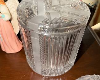 Vintage Made in Poland Heavy Lead Crystal Dish with Lid Ribbed Candy Dish Collectible Clear and Frosted Glass.