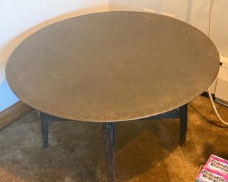 Vintage Chinese Brass Circular Tray Table Wood Folding Living Room Decor