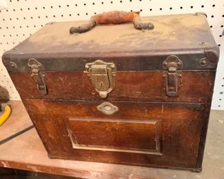 vintage wooden machinist tool chest that is full!