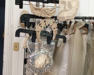 Examples of early wedding tiaras and crowns. Studio room.