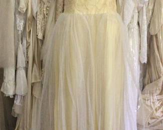 1940s strapless ivory party dress. Studio room