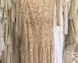 1930s gold silk lace dress. Studio Room.