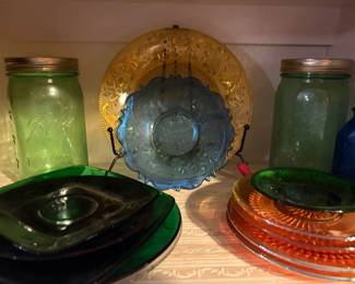 Vintage Colored Glass, Green Ball Jars
