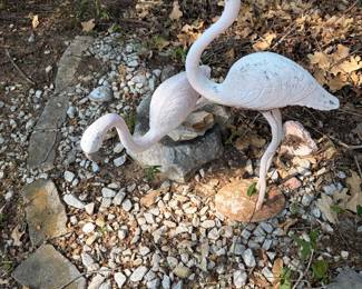 Pair of Vintage Cast Pink Flamingos