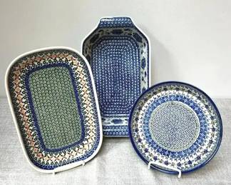 Polish Pottery Ceramika Artystyczna Boleslawiec Rectangular Casserole, Tray  Round Baker