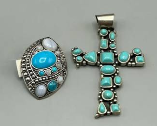  03 Southwest Style Turquoise  Sterling Silver EnhancersPendants