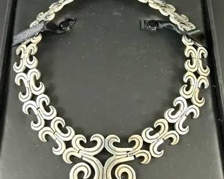  02 Artisan Crafted Sterling Scroll Design Collar Necklace