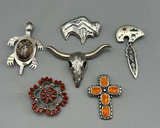 6 Sterling Silver Southwest Themed Pins
