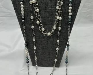 Lot of 3 Silver and Cultured Freshwater Pearl Necklaces