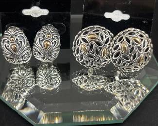 Two Pair John Hardy SS And 14K Earrings