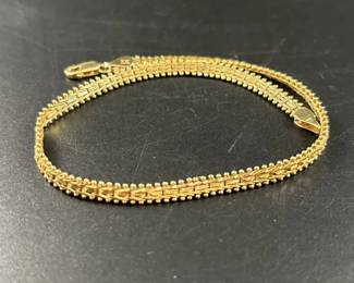 14K Gold Woven Herringbone Mesh Anklet with Beaded Edge