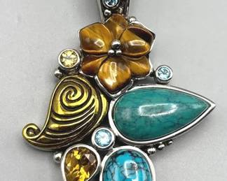 Echo of the Dreamer Sandalwood Multigemstone Pendant SterlingBronze