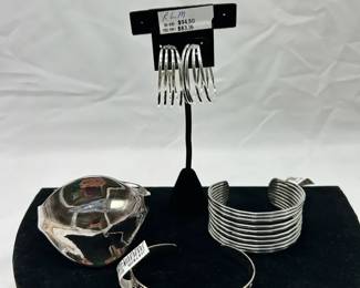 RLM Robert Lee Morris 3 Sterling Silver Bracelets and 1 Pair of Hoop Earrings
