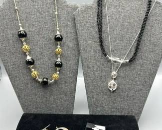 RLM Robert Lee Morris 3 Sterling Silver Onyx Necklaces and 2 Pairs of Earrings