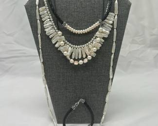 Lot of 4 Honora Cultured Freshwater Pearl  Leather Necklaces and 1 Pearl  Leather Bracelet