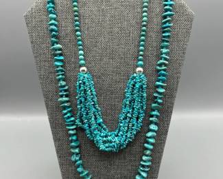 2 Turquoise Bead  Sterling Silver Necklaces