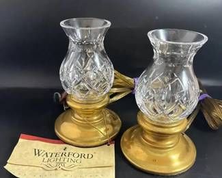 Waterford Crystal Pair Hurricane Lamps
